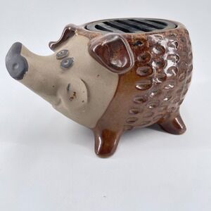 Vintage Enesco Ceramic Tabletop Hibachi Incense Burner Pig Boar Raise Snout 1970